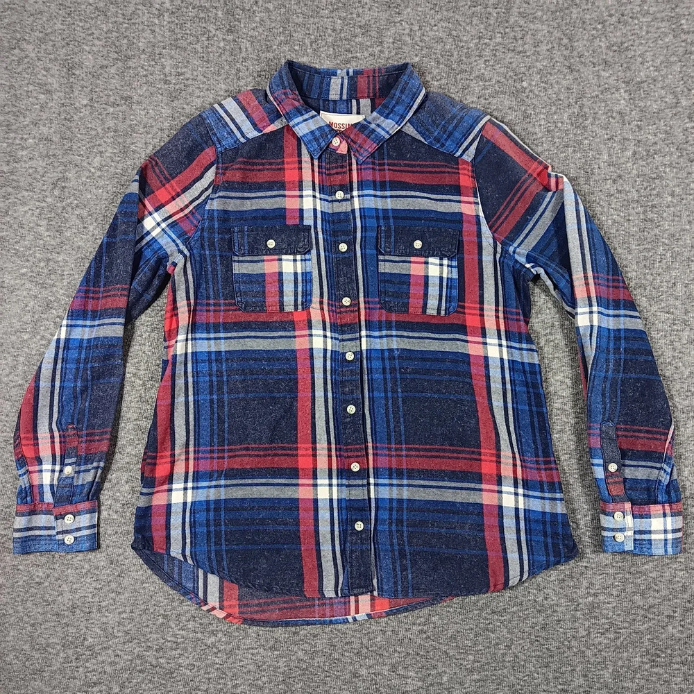 Mossimo Supply Co Shirt Womens XL Blue Red Plaid Flannel Button Up Long Sleeve